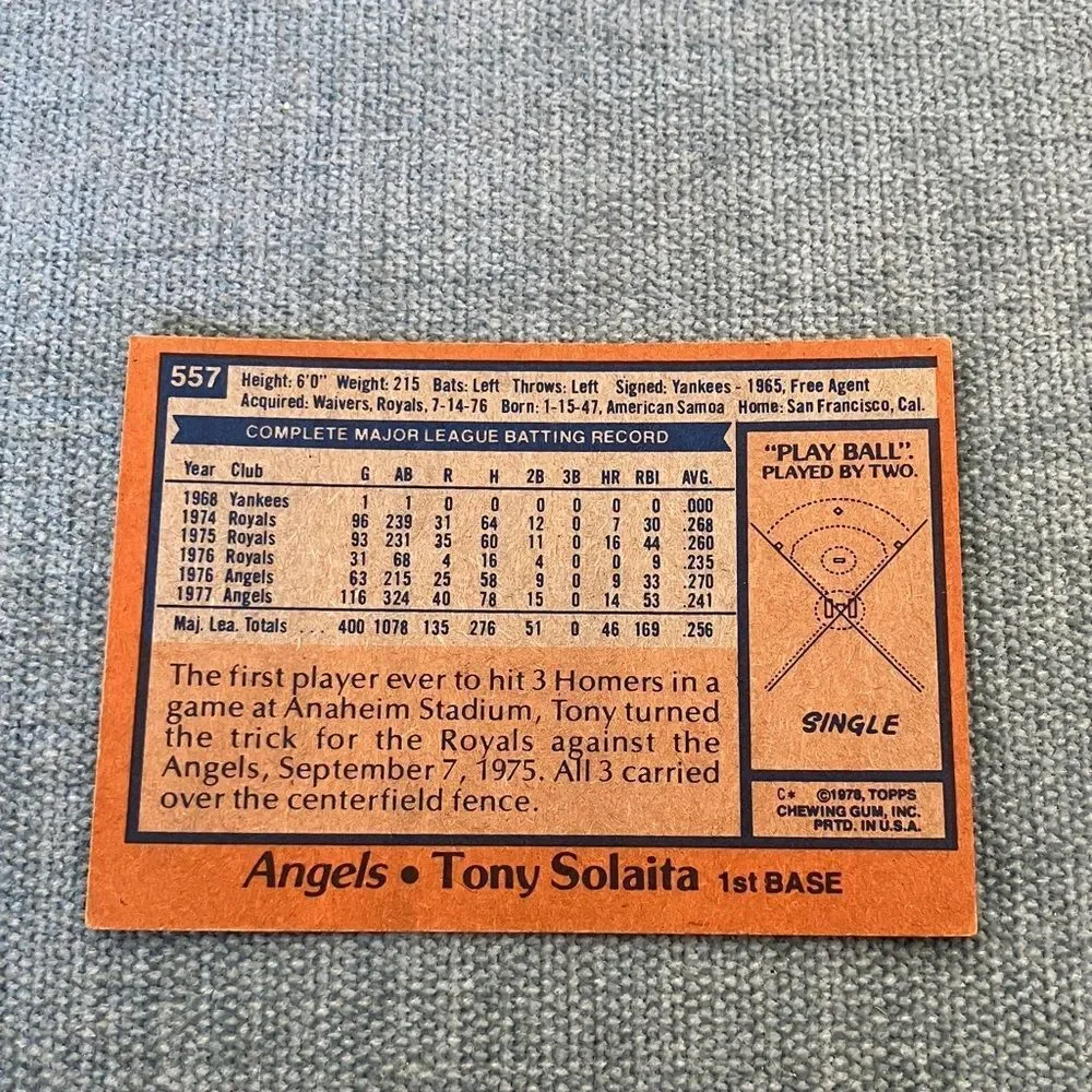 1978 Topps Anaheim Angels Baseball Card Trading Card